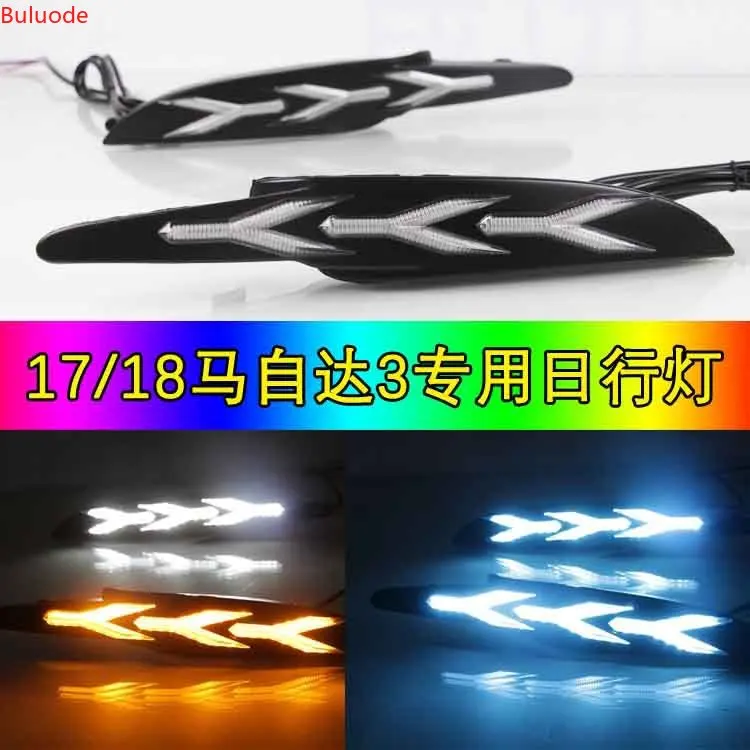 

Car flashing 1Pair For Mazda 3 Axela 2017 2018 DRL LED Daytime Running Light Fog Lamp With yellow Flowing Turning Signal light