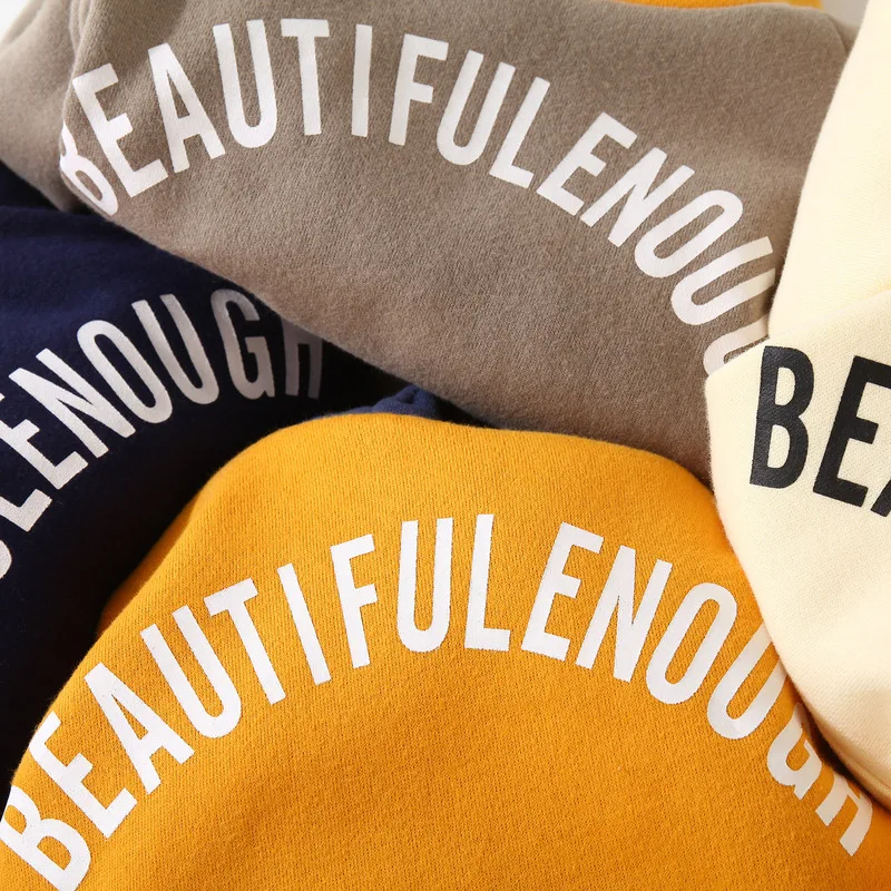 Kids Winter Hoodies Sweatshirt Plus Velet Letter Print Color Patchwork Thickening Fleece