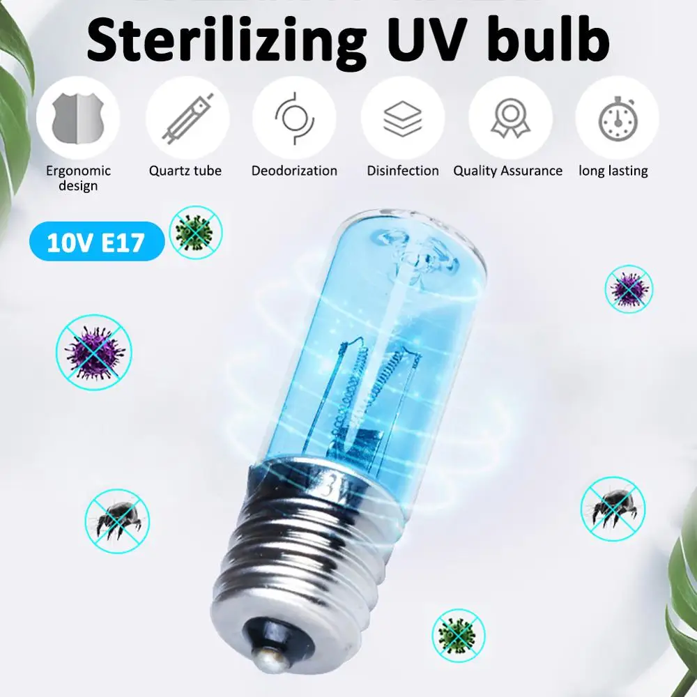 

Ozone Sterilization Mites Lights Germicidal Lamp Bulb Ultraviolet DC 10V UV Light Tube Bulb E17 3W Disinfection Quartz Lamp