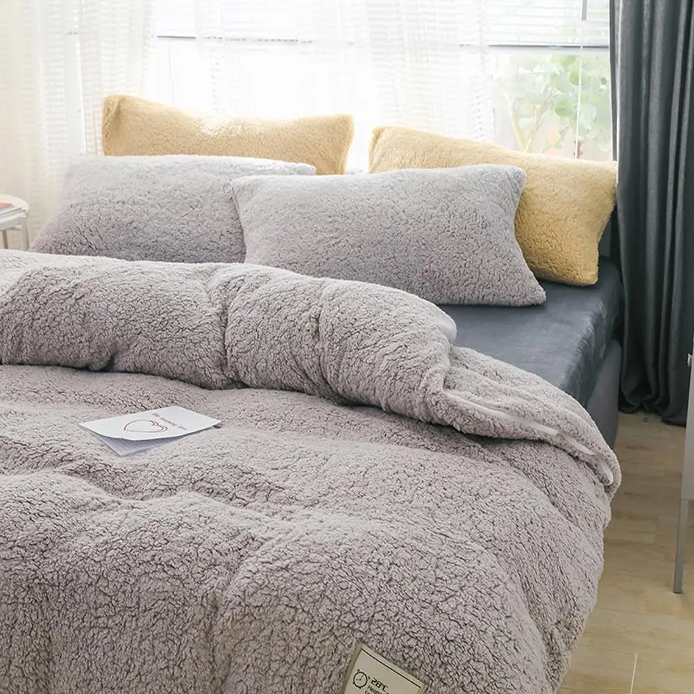 31 Textiles Quilt Cover 1pcs Pillow Case 2pcs Winter bedding set soft warm lamb cashmere duvet cover solid fleece bed | Дом и сад