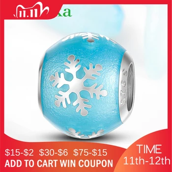 

New 925 Sterling Silver light Blue enamel snowflake beads Fit Original European charms Bracelet Fine Jewelry Making