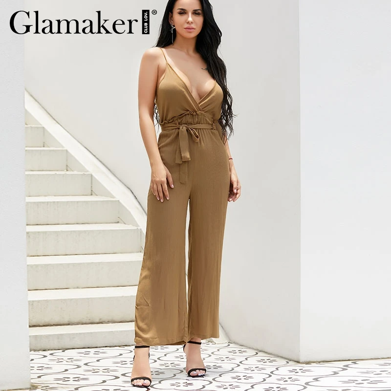 Женский комбинезон Glamaker длинный с высокой талией и треугольным вырезом на