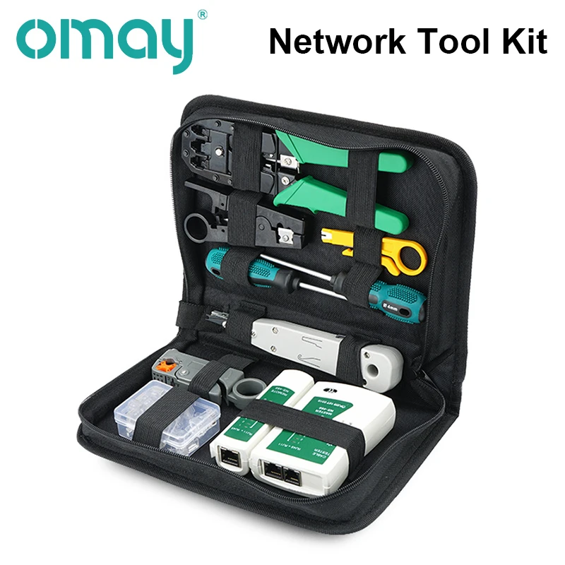 Network Cable Tester Tool LAN Utp Screwdriver Wire Stripper RJ45 Connector Computer Network Crimping Pliers Tool Kit Set OMAY