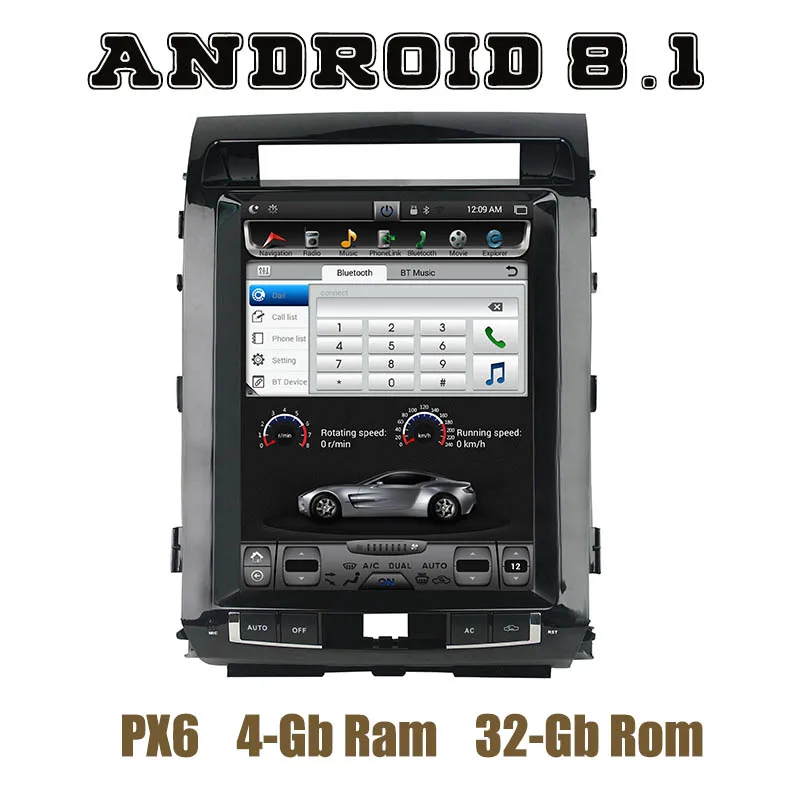 12," ips экран PX6 Tesla стиль android 8,1 автомобильный проигрыватель с радио и GPS для toyota Land Cruiser LC200 2008- с wifi usb 4+ 32G
