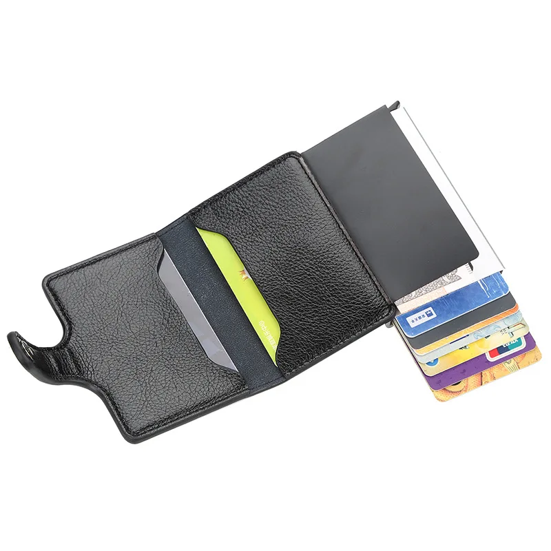 

RFID Anti Theft Wallet Card Bag Leather Automatic Popup Credit Card Bag Men Anti-theft Card Package Coin Purse