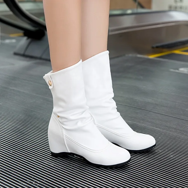 White Platform Heighten Boots High Heel Wedge Heels Ankle Boots For Women Casual Strap Woman Shoes Winter Biker Boots Big Size
