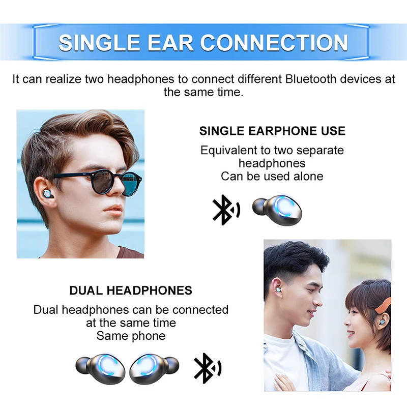 Kowkaka Wireless LED Bluetooth 5 0 Earphone Stero Earbuds With Mic For iphone 11 Xiaomi Noise Canceling Earphone With Power Band