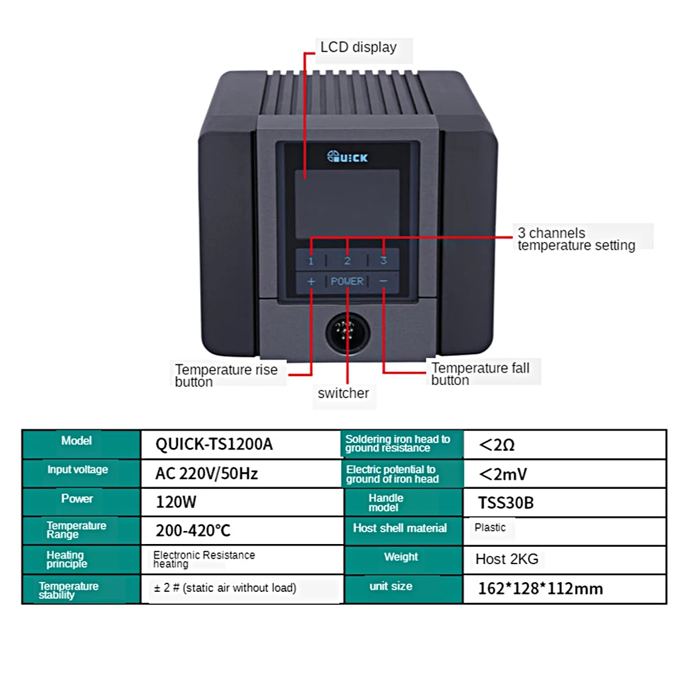 US $198.18 120W Power Antistatic Welding Station Intelligent Leadfree Soldering Station Electric Soldering Iron QUICK ts1200a