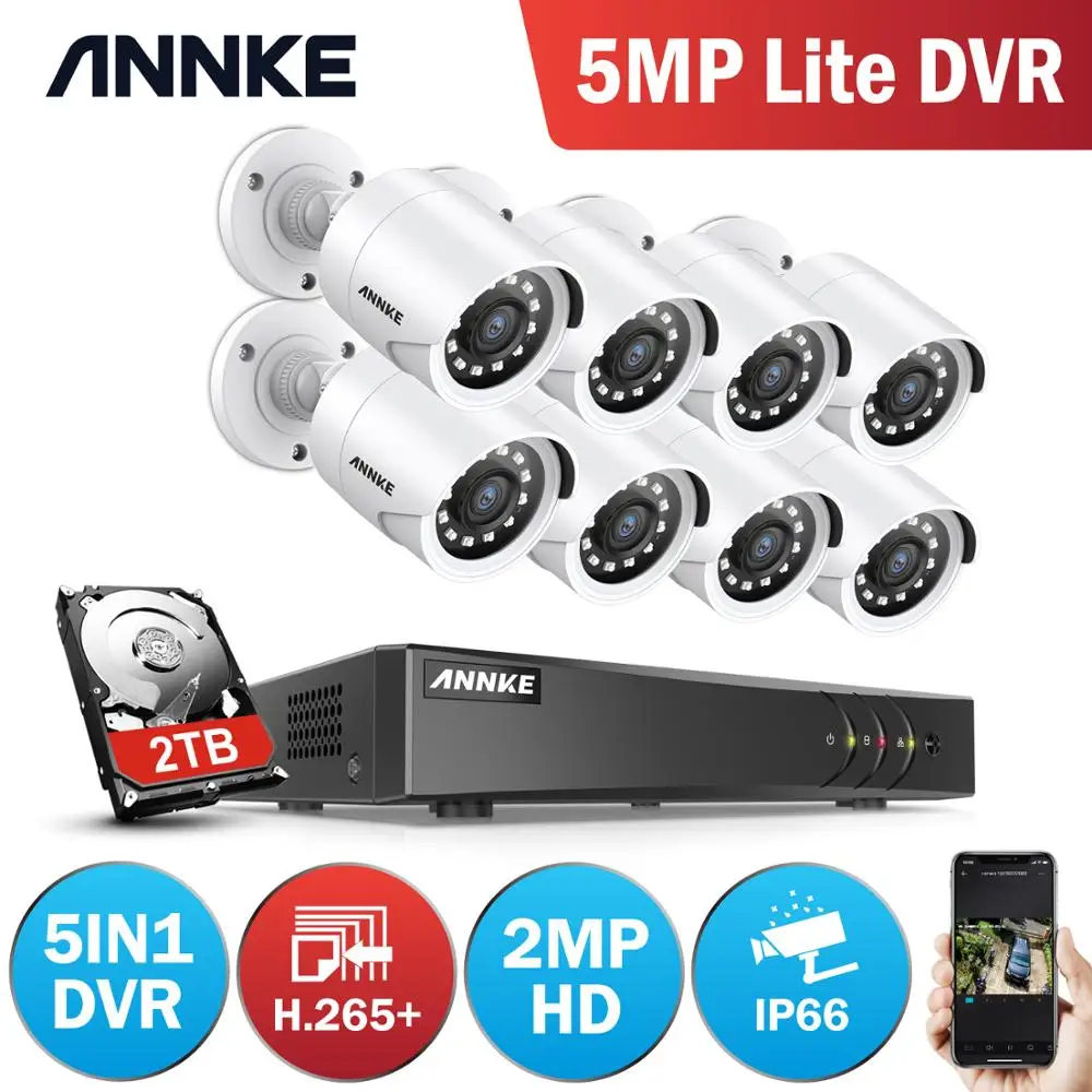 Annke 1080P H.265 8Ch Cctv Camera Dvr System 8Pcs Ip66 Impermeabile 2.0Mp Bullet Telecamere Home Video Security Cctv Kit