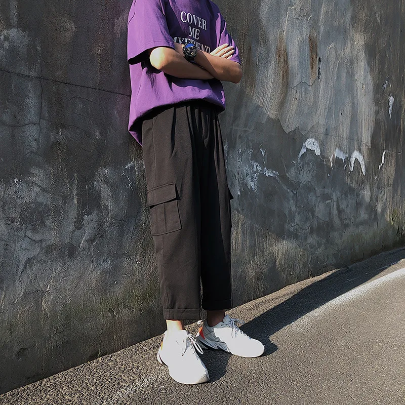 

Large Size Stereo Pocket Loose-Fit Korean-style Straight-Cut Capri Pants Casual Pants K06 P55 Black