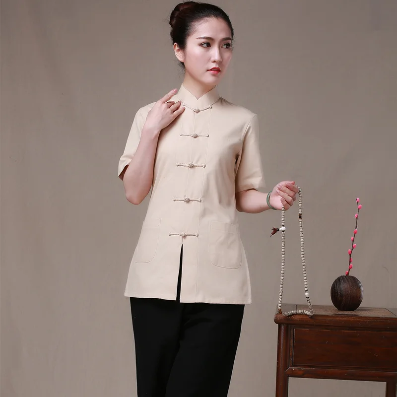 Новая летняя женская одежда для кунг-фу, женская униформа Wudang Tai Chi, костюм танга с коротким рукавом в традиционном китайском стиле, рубашка, 7 цветов
