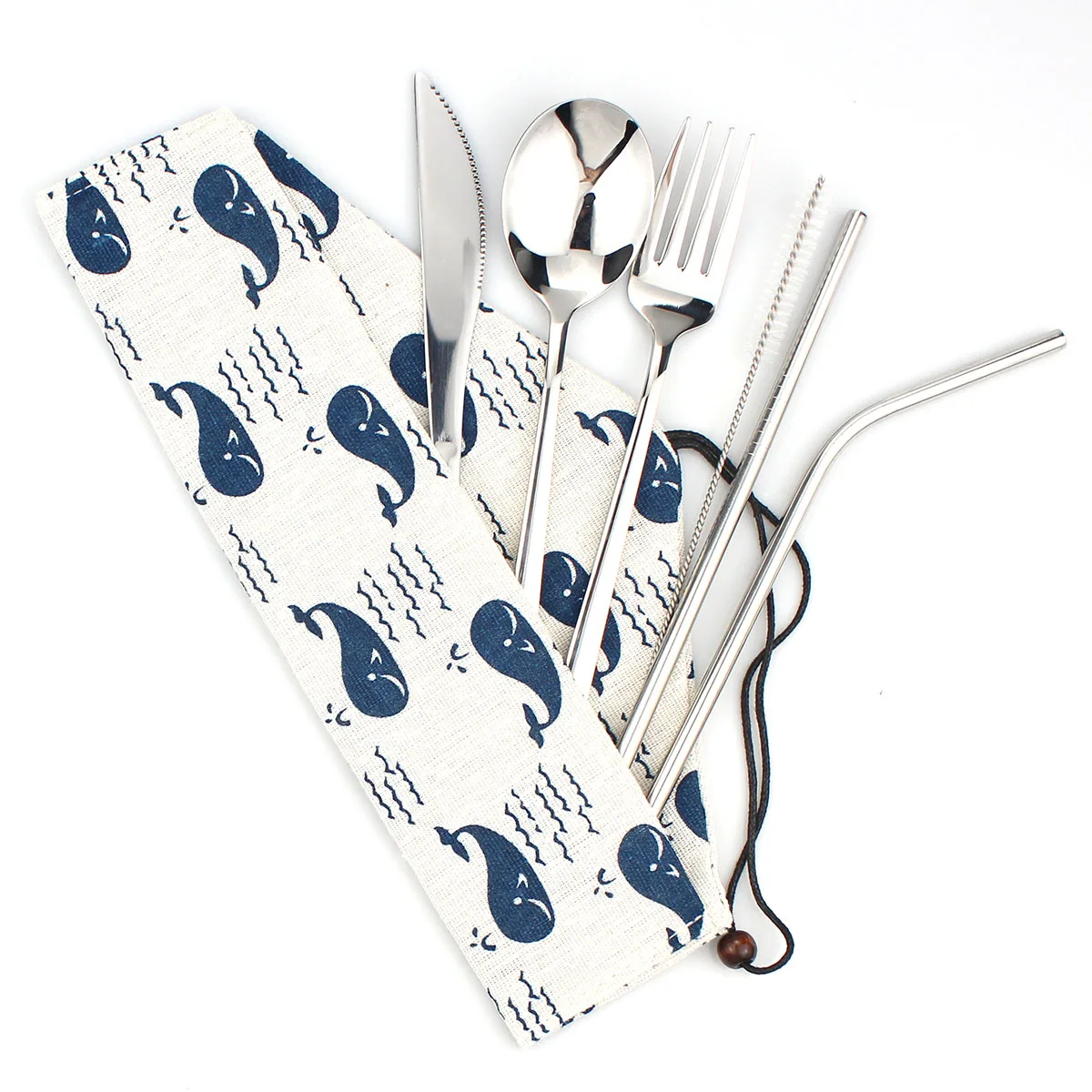 6pcs Dinnerware Set Travel Camping Cutlery Set Reusable Silverware with Metal Straw Spoon Fork Chopsticks a Portable Case Pouch