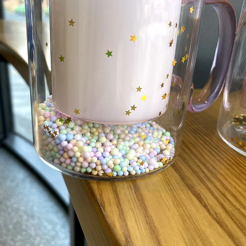 Star Double Wall Glass Coffee Mug with Beautiful Sequins Bubble Heat  Resistant Kawaii Cute Breakfast Tea Water Cup Handle Mugs - China Glassware  and Coffee Mug price