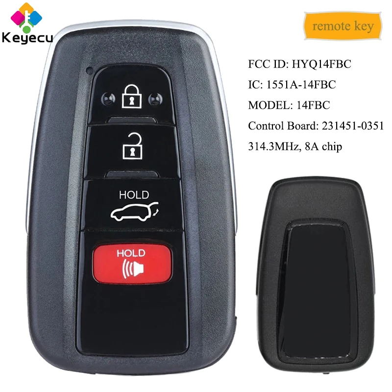 Запасной смарт ключ KEYECU с 4 кнопками 314 3 МГц 8 А чип брелок для Toyota RAV4 2019 2020 FCC ID: HYQ14FBC