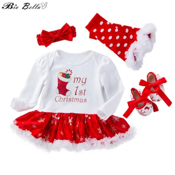 

Baby Girls Christmas Clothes Set Spring/Autumn Newborn Girl Clothing Cartoon Bodysuit+Sock+Shoes+Headband Girls Outfits Costume