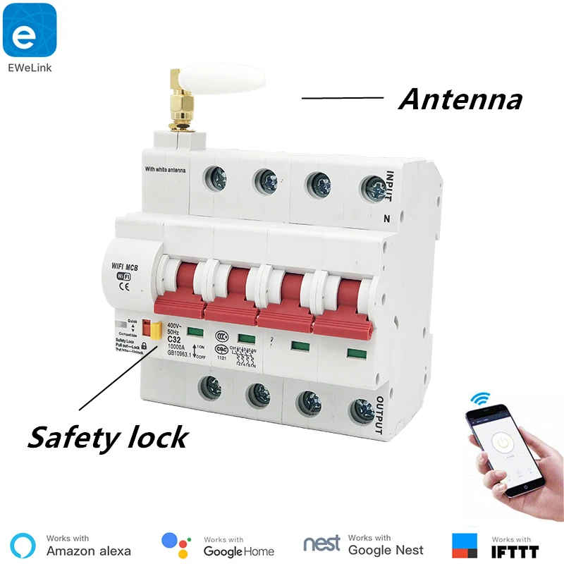EWeLink 4P 16A-125A пульт дистанционного управления Wi-Fi автоматический выключатель/умный переключатель/автоматический повторитель поддержка alexa и google home