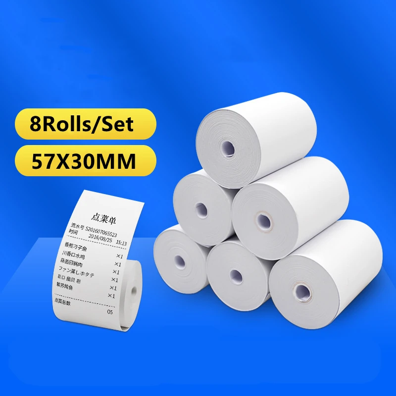 8 Roll 57x30 mm Thermal Paper for Shop Supermarket Pharmacy Mobile Bluetooth POS Computer Cash Registers Printer Accessories