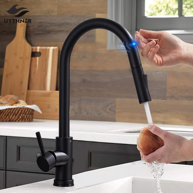 Sensor Touch Kitchen Faucet Sink Pull Down Sprayer Mixer Tap Matte Black//Silver