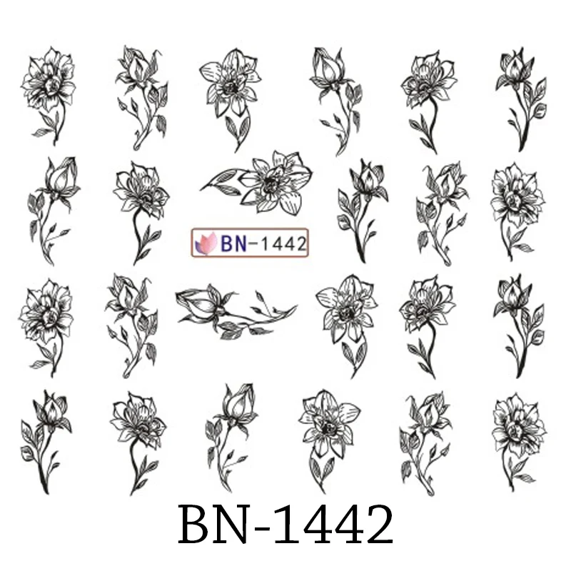 1 шт черный стикер для ногтей слайдер цветок наклейки для ногтей Сделай Сам цветочный дизайн переводная наклейка водный знак слайдер Маникюр новейший - Цвет: BN-1442
