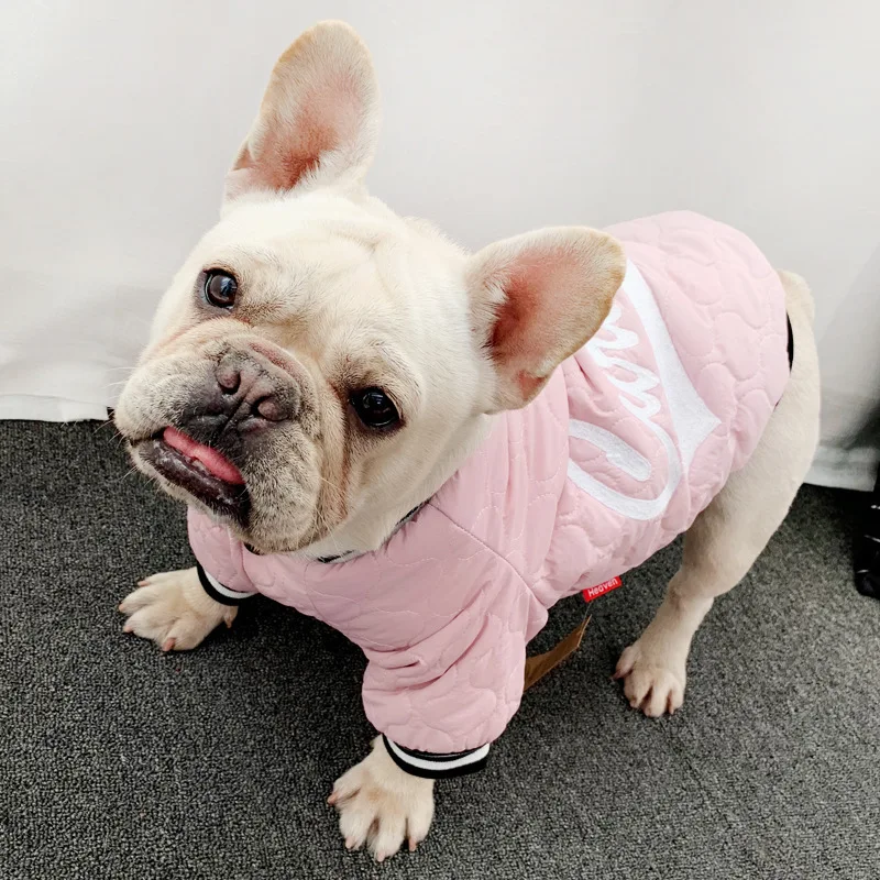 Теплая куртка для щенков, пальто для собак с вышивкой, зимняя одежда, брендовая модная дизайнерская одежда для домашних животных, куртка для щенков, бейсбольная куртка - Цвет: pink