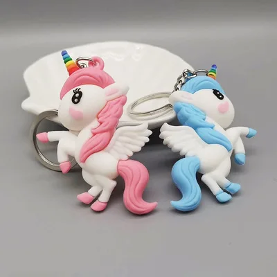 Creative Three-dimensional Color Unicorn Key Ring Pendant Promotional Rainbow Horse Bag Ornament Gift