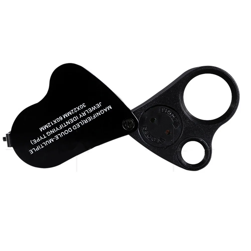 

LED Lamp Double Lens Pocket 30X Black Jewelry Magnifier Lighting Magnifying Glass Loupe Antique Collection Crafts Appreciation