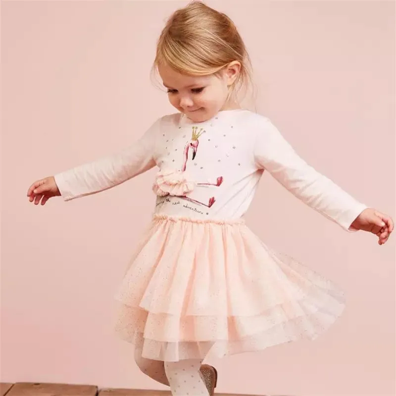 Jumping meter/сетчатые платья-пачки принцессы для девочек детская одежда с длинными рукавами и фламинго осенне-весенний Костюм праздничные Детские платья