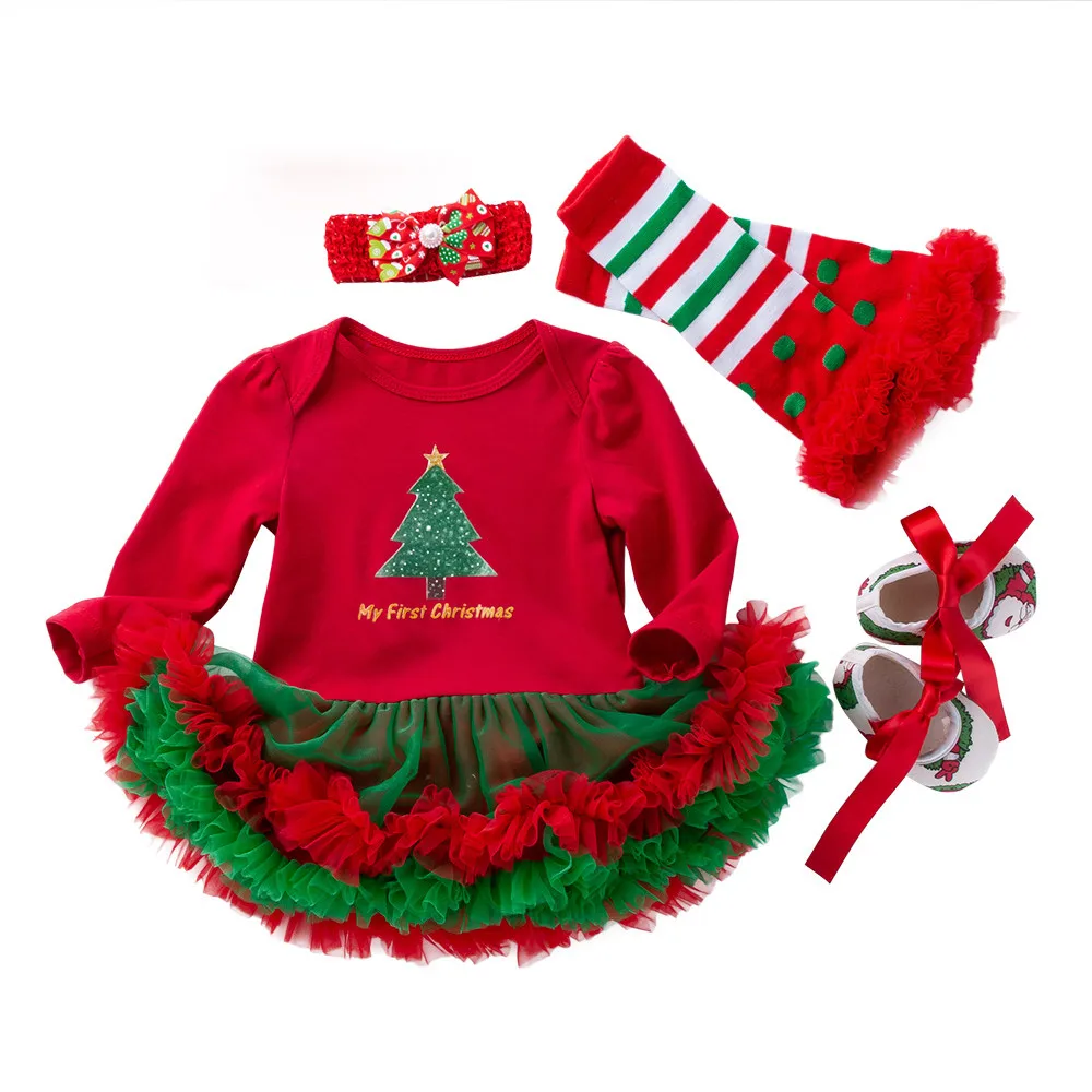 Рождественское платье для маленьких девочек, 4 шт. мини-платья-пачки с принтом детское нарядное милое платье принцессы, комплект одежды, халат Noel# LR2
