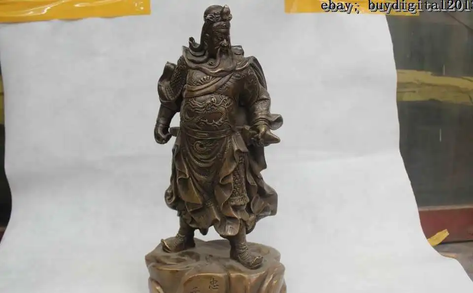 

19-дюймовая Китайская народная статуя Гуан гонг из чистой бронзы на удачу