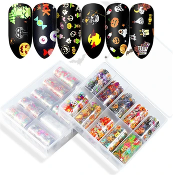 

10 Rolls Christmas Halloween Starry Sky Foil Decals Nail Art Transfer Stickers Stylish Design Stamping DIY Manicure Decorations