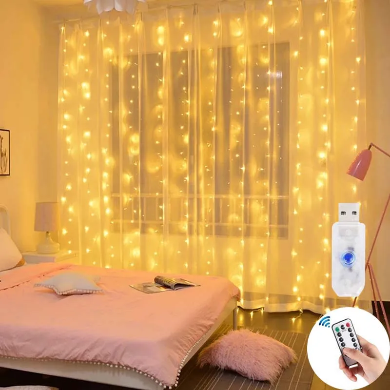 

Рождественская гирлянда-занавеска с дистанционным управлением, 3 м, 300 светодиодов