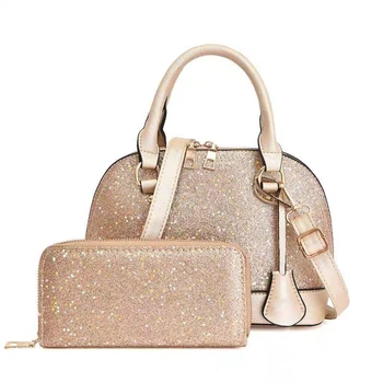 

Sequins 2pcs/set Women Bag Handbag new Females Famous Brand Ladies Shoulder Messenger Bags high quality PU leather composite Bag
