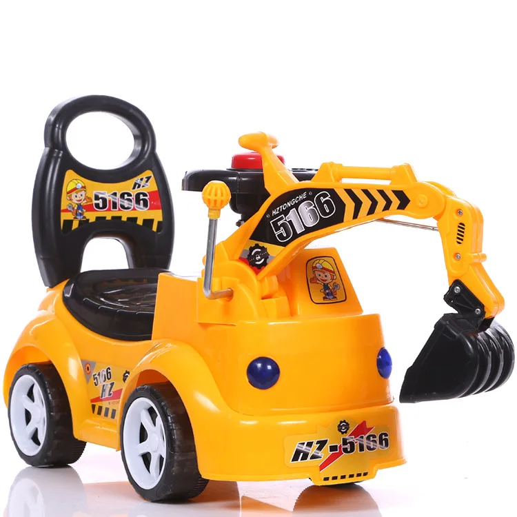 

Children Engineering Vehicle Old Toy Excavator Scooter Four Wheel Excavator Luge Baby Walker Light And Sound
