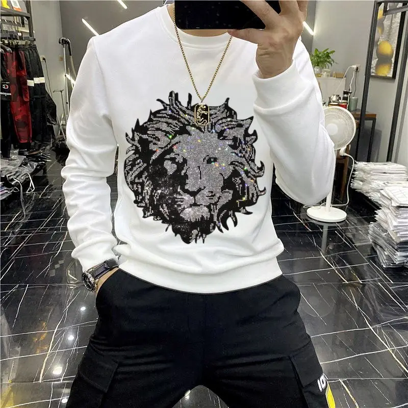 

Men's Knitted For Fall/Winter 2021 New Pullover Design Lion Hot Diamond Warm Hoodie M-5XL