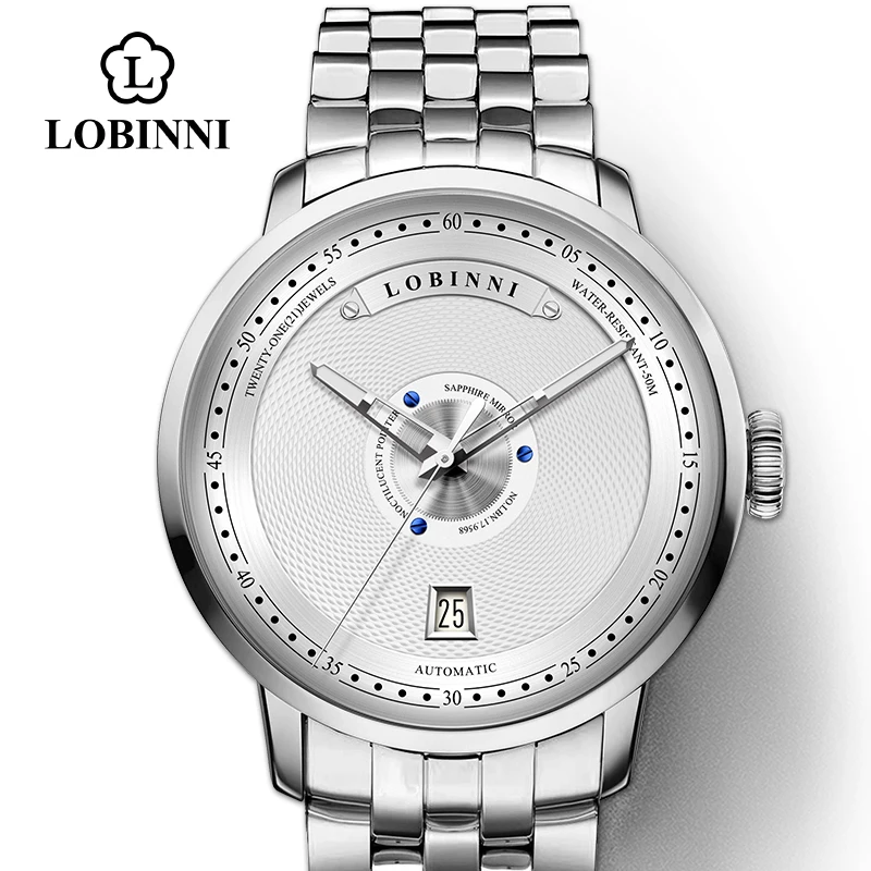 LOBINNI роскошные швейцарские бренды автоматические часы мужские механические часы Бестселлер кожаные часы мужские сапфировые наручные часы - Цвет: Silver-slive-slive-s