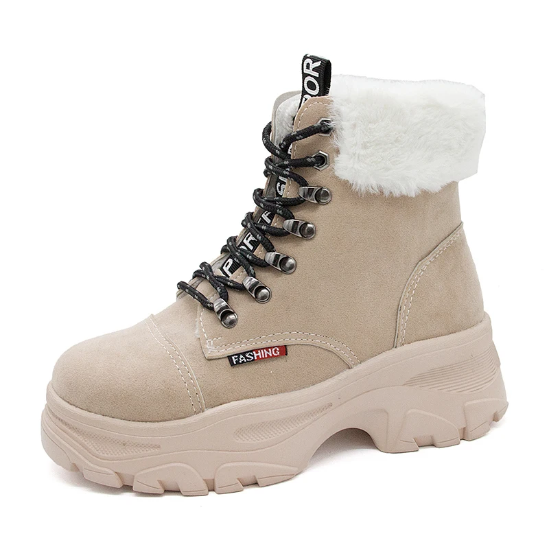 Cena SWYIVY Flock buty na platformie kobiety zimowe buty krótkie pluszowe 2019 nowe ciepłe botki dla kobiet buty solidna podeszwa butki na śnieg