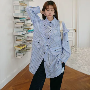 

WOMEN'S Dress Autumn New Style Striped Shirt Female Slimming Mid-length Top