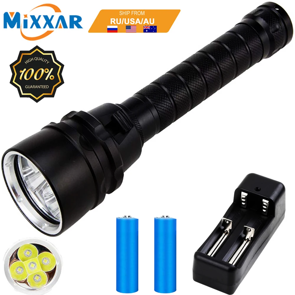 

EZK20 Dropshipping Diving Flashlight T6 30000LM Underwater Flashlights 100M Scuba Safety Dive Light Torch for Under Water Sports