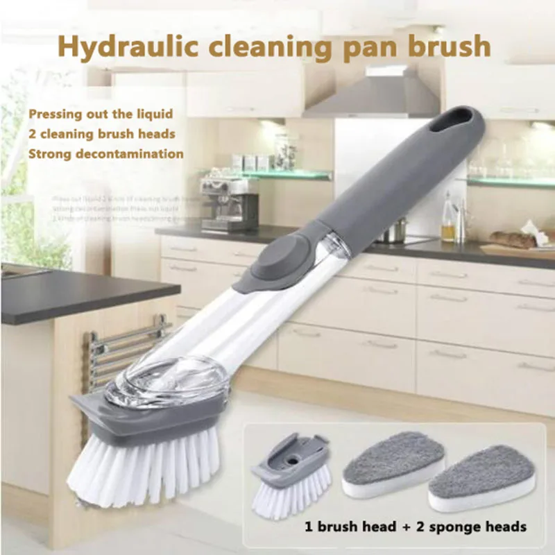 

Press The Dishwashing Brush Clean Up Automatically Add Liquid Sponge Wash The Dish Brush and Wash The Dish with A Long Handle