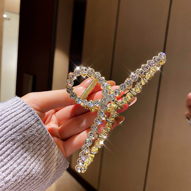 New Temperament  Flower Rhinestone Shark Clip Catch Clip Headdress Hair Catch Back Head Hairpin Hair Accessories Jewelry