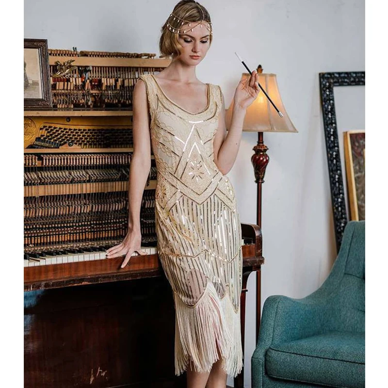 Details about   K185 Brown 1920s Flapper Dress Great Gatsby Charleston 20s Abbey Sequins Costume 