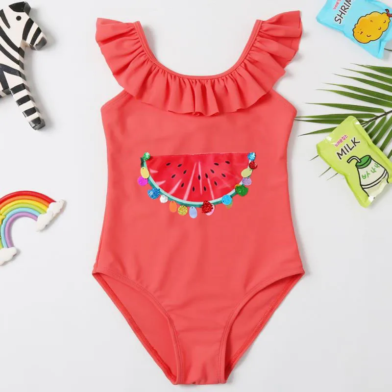 

2019 New One Piece Girls Swimsuit Red Watermelon Children's Swimwear Bathing Suit For Girls Swimming Beachwear