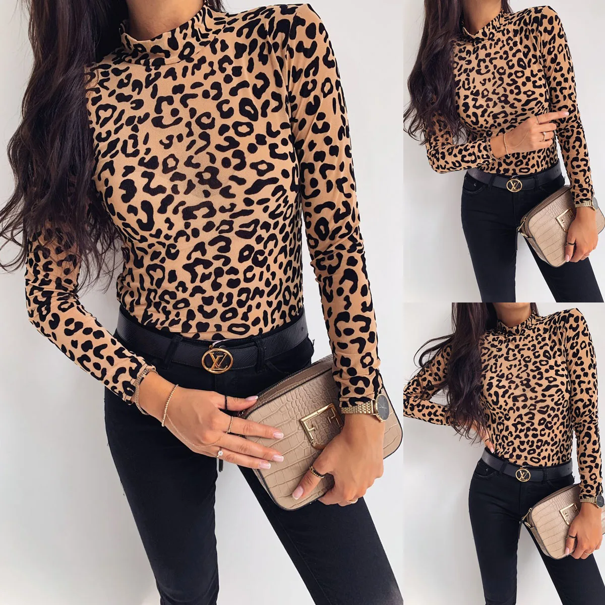 leopard turtleneck top