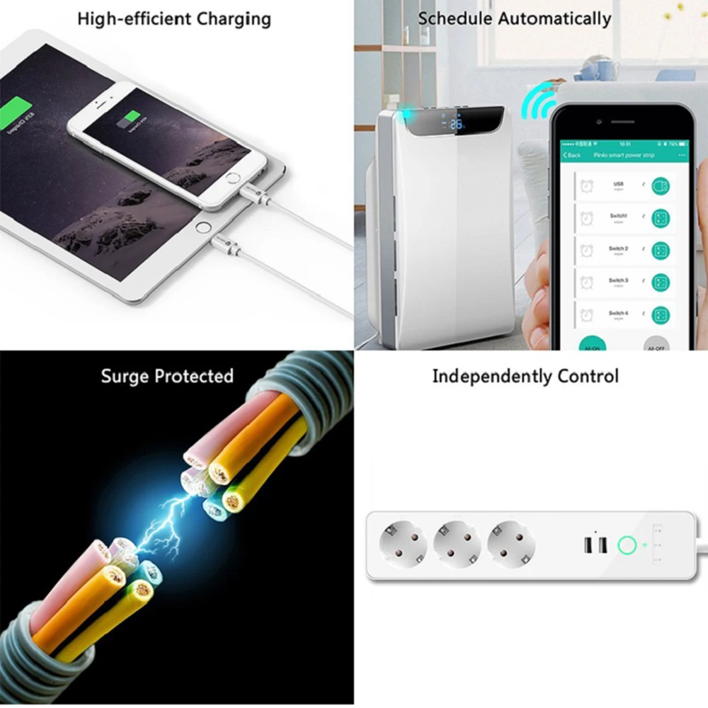 Wifi смарт Мощность полосы ЕС розетка с USB Зарядное устройство 1 8 м кабель