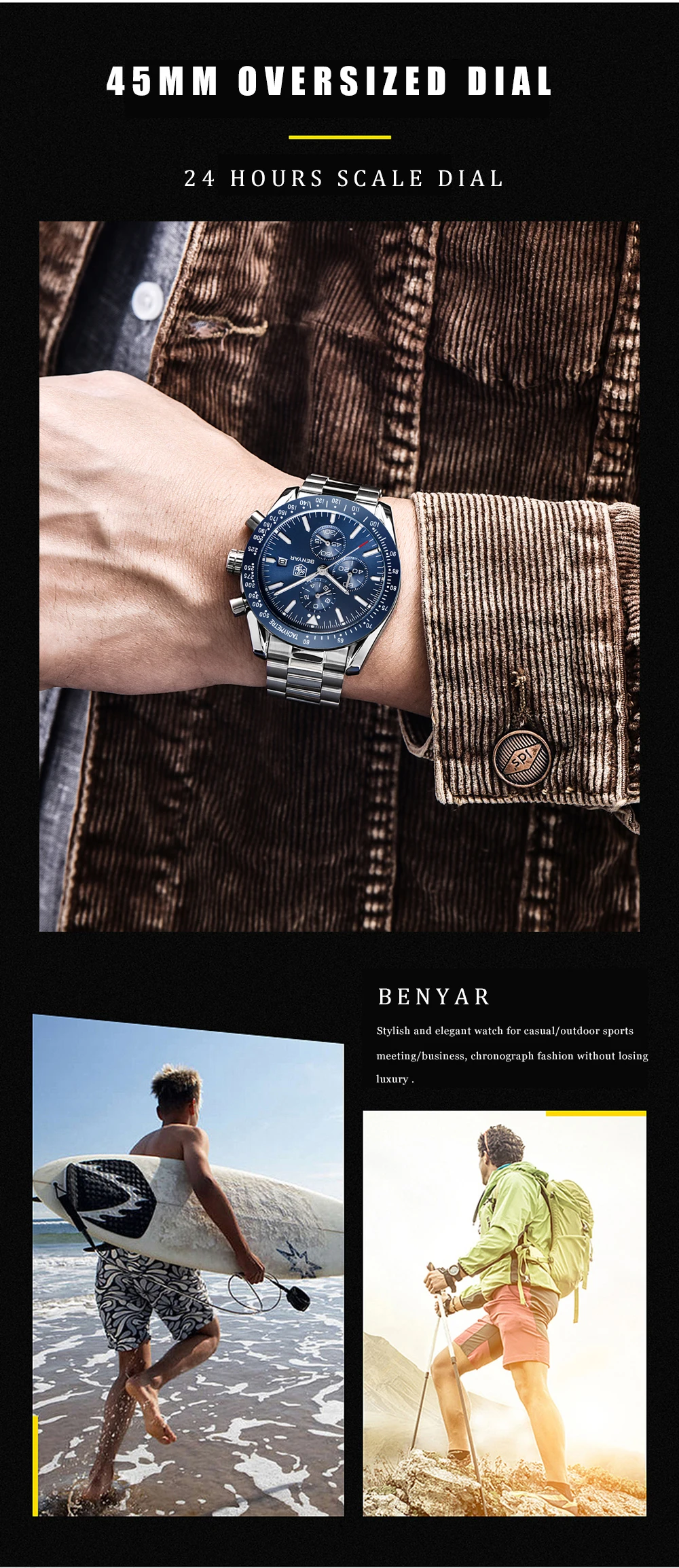 Мужские наручные часы s BENYAR, кварцевые часы с хронографом, Relogio Masculino, новинка, Топ бренд, Роскошные военные часы с силиконовым ремешком