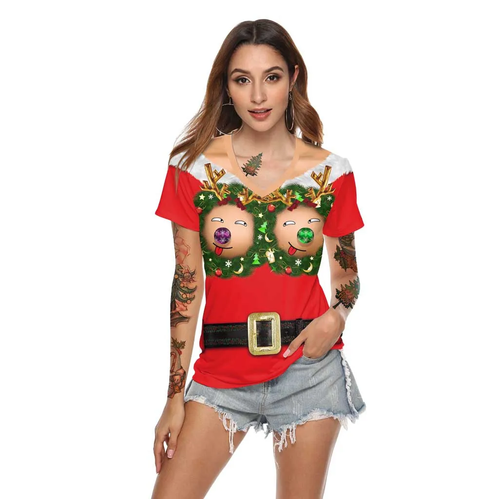 Feitong блузка женская новая модная рубашка Повседневная Рождественская рубашка с принтом и короткими рукавами уличная женская рубашка Топы и блузки