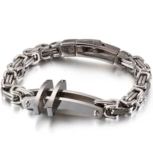 Классический Золотой Черный Нержавеющая сталь браслеты с крестом Регулируемый 7 мм Толстый Браслет цепочка мужские металлические подарки лучшим друзьям для него