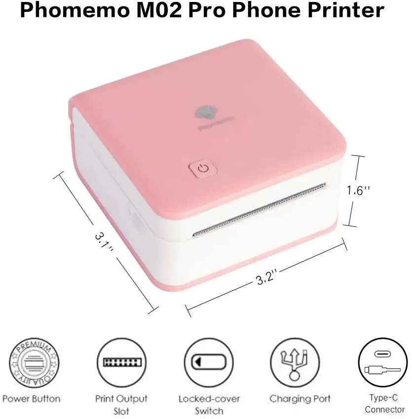サーマルプリンタphomemo M02プロ300dpi高解像度ワイヤレスbt