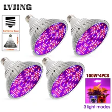 

4PCS LED Grow Light Full Spectrum 100W E27 LED Growing Bulb for Indoor Hydroponics Flowers Plants Seed LED Growth Lamp Veg/Bloom
