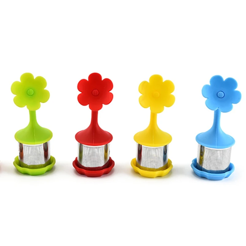 

Four Color Flower-Shaped Tea Drainers, a Set of 4, Silicone Stainless Steel Type Tea Drainers, Tea Ball Strainer